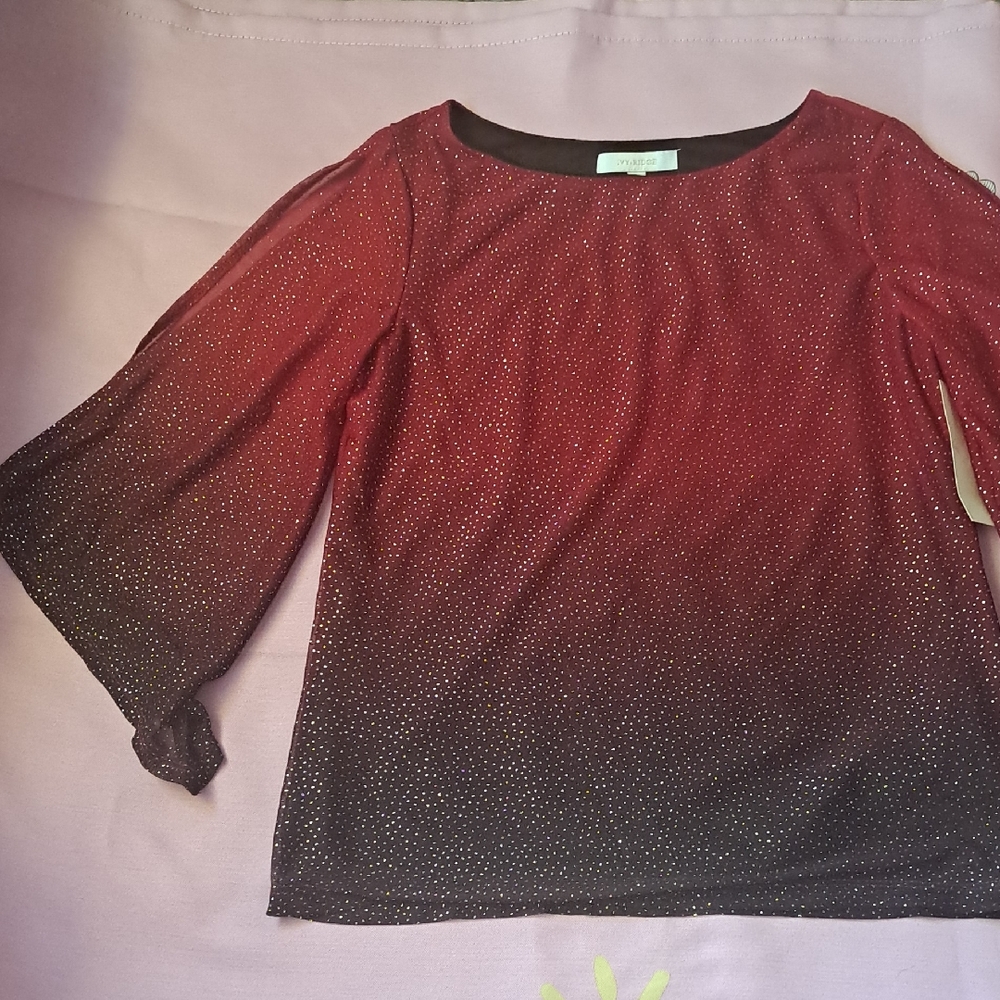 Red and Black Bell Sleeve Blouse with Ombré Effect
